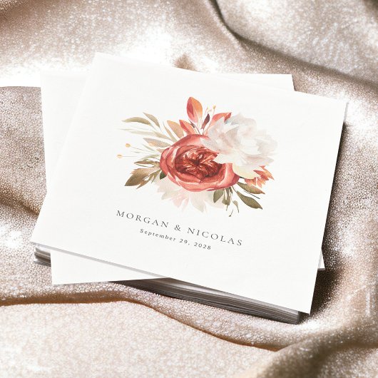 Serviette En Papier Simple Mariage de bouquet floral rouge et blanc