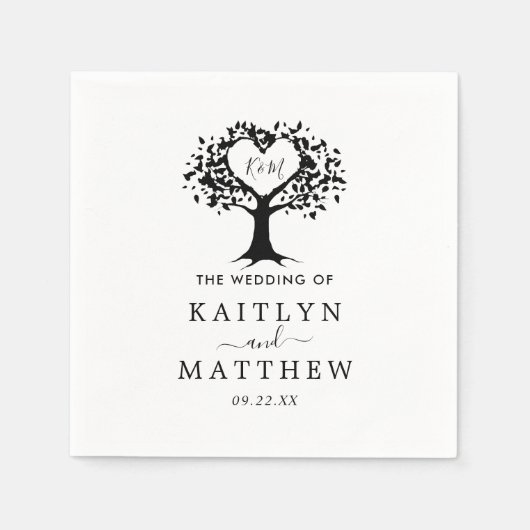 Serviette En Papier Simple Mariage de l'arbre cardiaque du Monogramme  (Devant)