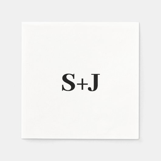 Serviette En Papier Simple Mariage d'initiaux blancs et noirs (Devant)