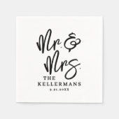 Serviette En Papier Simple Mariage Écriture Blanc Noir (Devant)