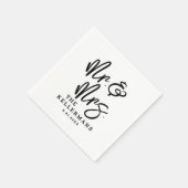 Serviette En Papier Simple Mariage Écriture Blanc Noir (Coin)