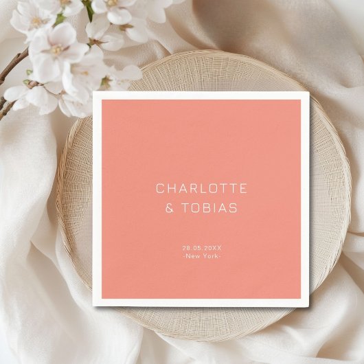 Serviette En Papier Simple mariage élégant corail
