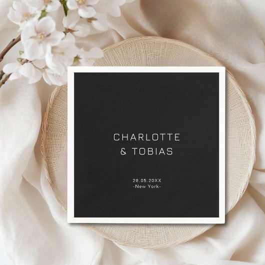 Serviette En Papier Simple mariage élégant en noir