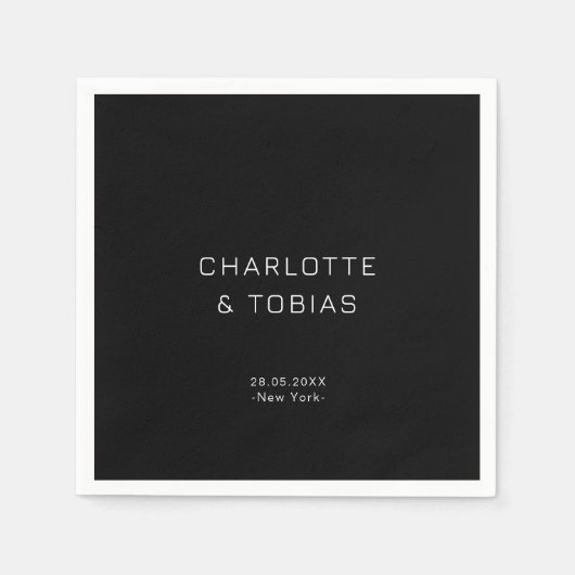 Serviette En Papier Simple mariage élégant en noir (Devant)