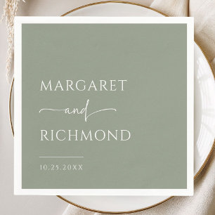 Serviette En Papier Simple Mariage Minimaliste Vert Sauge