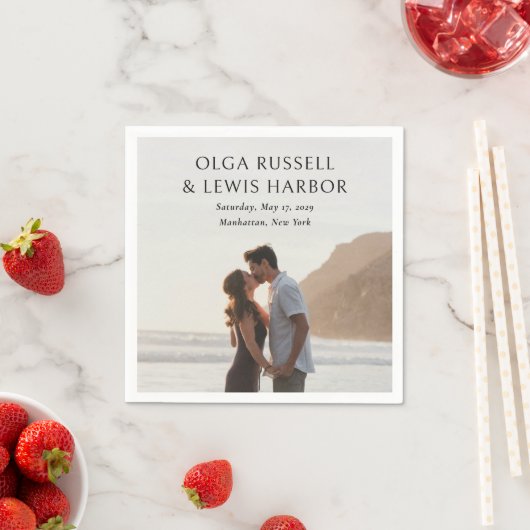 Serviette En Papier Simple Mariage Moderne Noir (En situation)