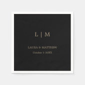 Serviette En Papier Simple Mariage Monogram Black Gold (Devant)