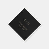 Serviette En Papier Simple Mariage Monogram Black Gold (Coin)
