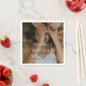 Serviette En Papier Simple Mariage photo moderne noir et blanc (En situation)