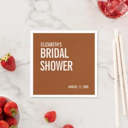 Serviette En Papier Simple Mariage Terracotta Typographie Shower (En situation)