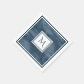 Serviette En Papier Simple Marine Bleu Marbre subtil Monogramme modern (Coin)
