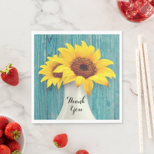 Serviette En Papier Simple Merci de tournesol jaune rustique (En situation)