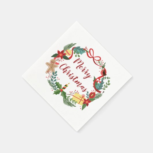 Serviette En Papier Simple Merry Christmas Wreath | Napkin (Coin)