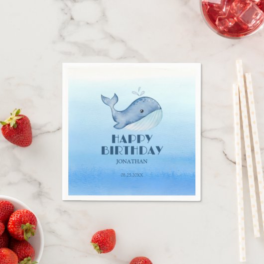 Serviette En Papier Simple mignonne Baleine Bleu Mer Joyeux Anniversai (En situation)
