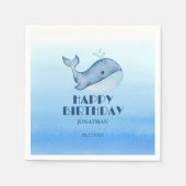 Serviette En Papier Simple mignonne Baleine Bleu Mer Joyeux Anniversai (Devant)