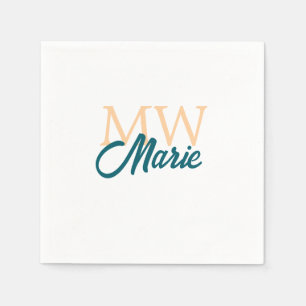 Serviette En Papier simple minimal ajouter nom monogramme orange bleu