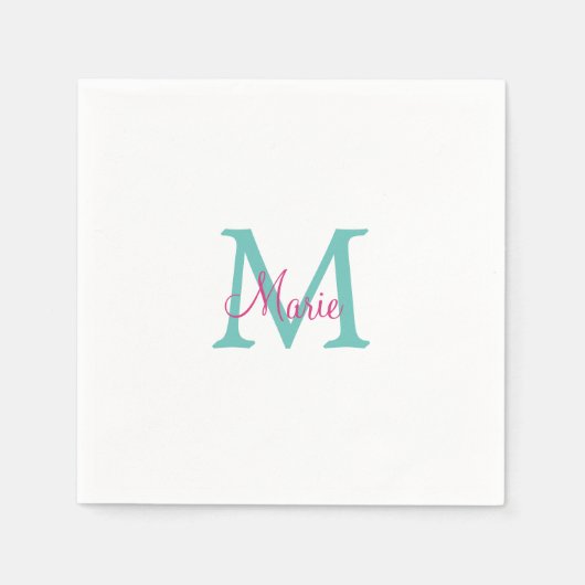 Serviette En Papier simple minimal ajouter nom monogramme vert rose bl (Devant)