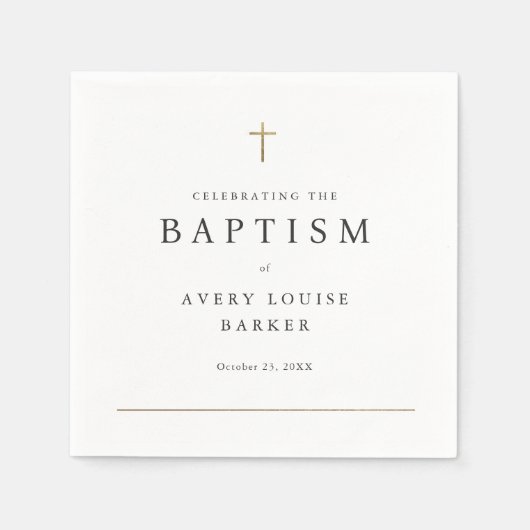 Serviette En Papier Simple minimal Gold Cross Baptême religieux (Devant)