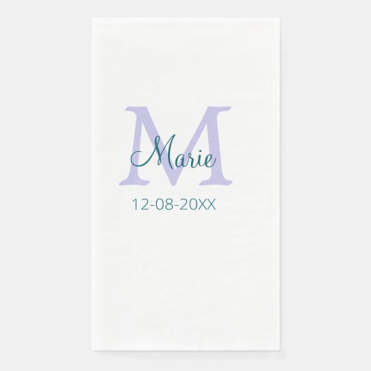 Serviette En Papier simple minimum ajouter nom monogramme violet vert (Devant)