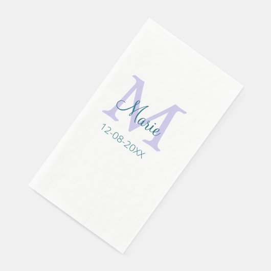 Serviette En Papier simple minimum ajouter nom monogramme violet vert  (Coin)