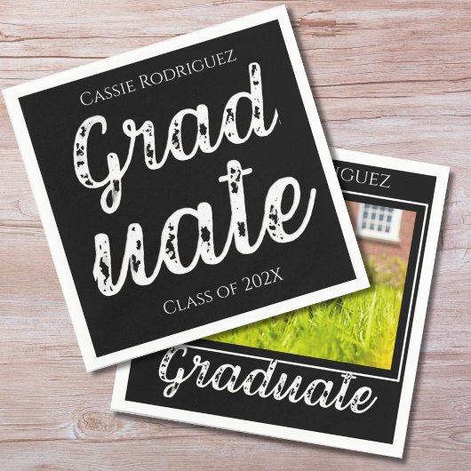 Serviette En Papier Simple Modern Calligraphy Graduation Black