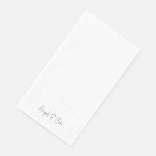 Serviette En Papier Simple Modern Script Noms Lavender Mariage (Coin)