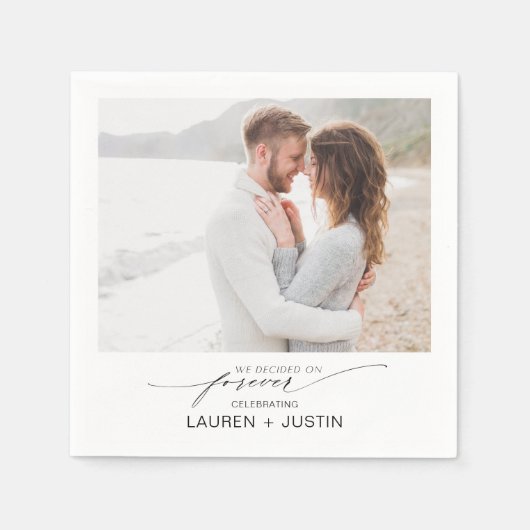 Serviette En Papier Simple Modern Script Photo Engagement Party (Devant)