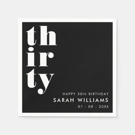 Serviette En Papier Simple moderne 30e fête d'anniversaire (Devant)