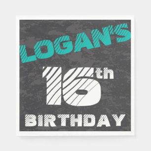 Serviette En Papier Simple Moderne Anniversaire Ado Garçon Sarcelle &