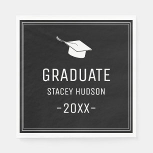 Serviette En Papier Simple moderne Black & White Graduation Party