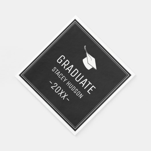 Serviette En Papier Simple moderne Black & White Graduation Party (Coin)
