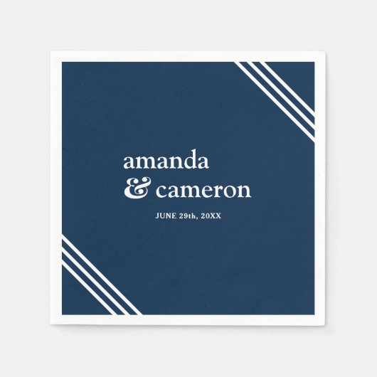 Serviette En Papier Simple moderne élégant Mariage bleu marine (Devant)