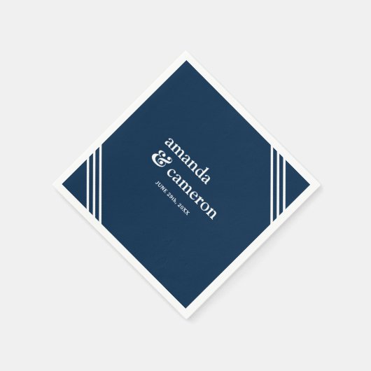 Serviette En Papier Simple moderne élégant Mariage bleu marine (Coin)