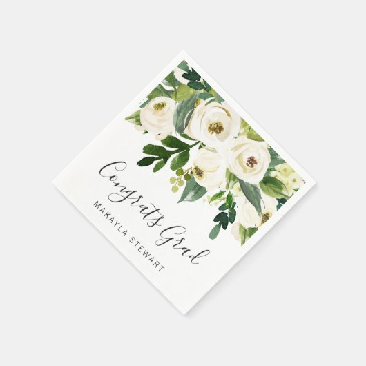 Serviette En Papier Simple Moderne Floral Blanc Élégant Graduation (Coin)