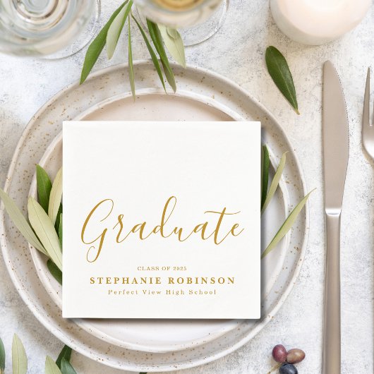 Serviette En Papier Simple moderne Gold Script Graduation Party