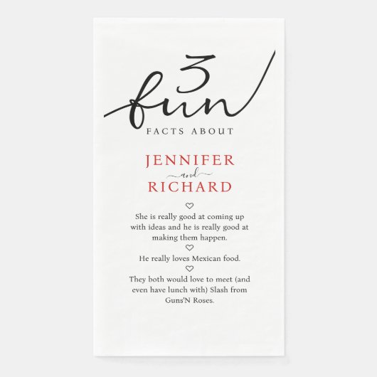 Serviette En Papier Simple Moderne Mariage Et Groom Fun Faits (Devant)