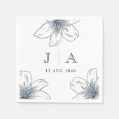 Serviette En Papier Simple moderne Marine bleu Flower Chic Mariage Nap (Devant)