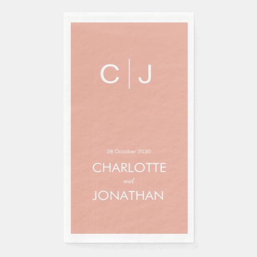Serviette En Papier Simple Moderne Monogramme Mariage Pêche (Devant)