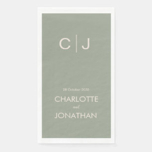 Serviette En Papier Simple moderne Monogramme Sage Mariage vert