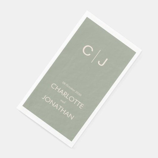 Serviette En Papier Simple moderne Monogramme Sage Mariage vert (Coin)