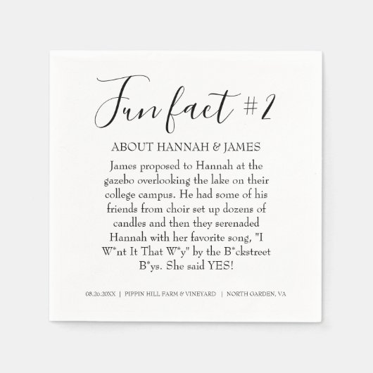 Serviette En Papier Simple moderne Noir & Blanc Fun Fact 2 Mariage (Devant)