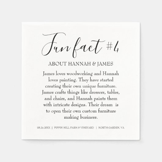 Serviette En Papier Simple moderne Noir & Blanc Fun Fact 4 Mariage (Devant)