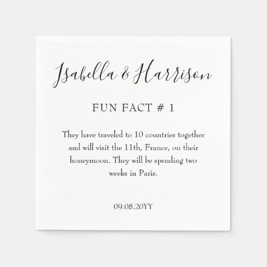 Serviette En Papier Simple moderne Noir et blanc Fun Fact # 1Mariage (Devant)