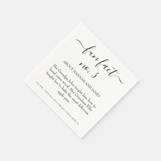 Serviette En Papier Simple moderne Noir Script Fun Fact 3 Mariage (Coin)