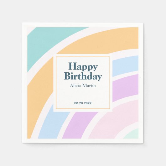 Serviette En Papier Simple moderne Pastel Rainbow Joyeux Anniversaire (Devant)