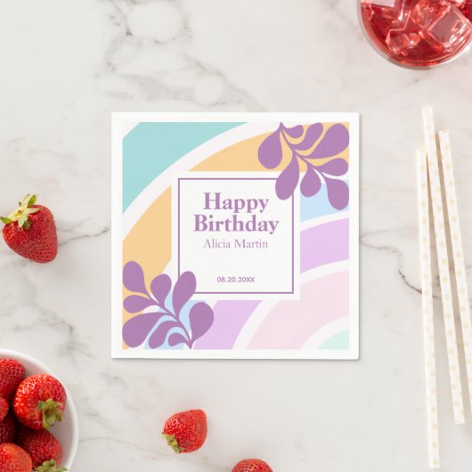 Serviette En Papier Simple moderne Pastel Rainbow Leaf Anniversaire (En situation)