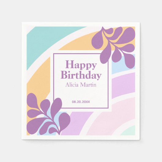 Serviette En Papier Simple moderne Pastel Rainbow Leaf Anniversaire (Devant)