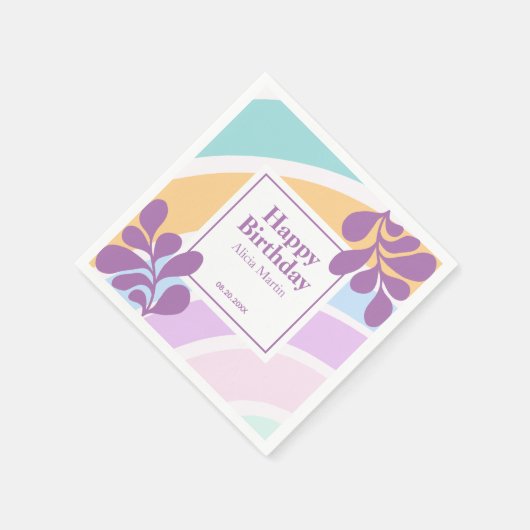 Serviette En Papier Simple moderne Pastel Rainbow Leaf Anniversaire (Coin)