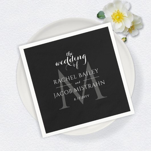 Serviette En Papier Simple Monogramme B&W Photo Mariage Réception