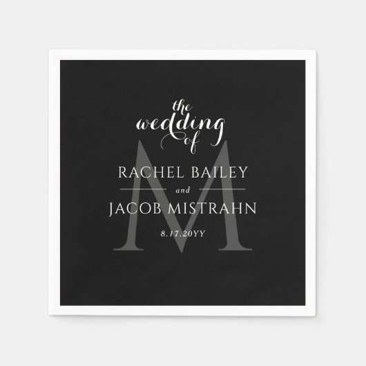 Serviette En Papier Simple Monogramme B&W Photo Mariage Réception (Devant)